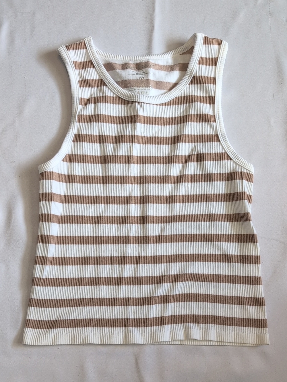 Striped Ribbed Tank Top - White & Light Brown